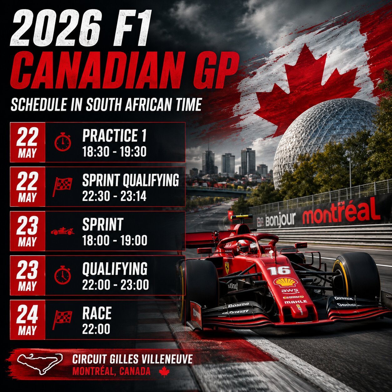 2026 F1 Canadian GP Schedule In South African Time