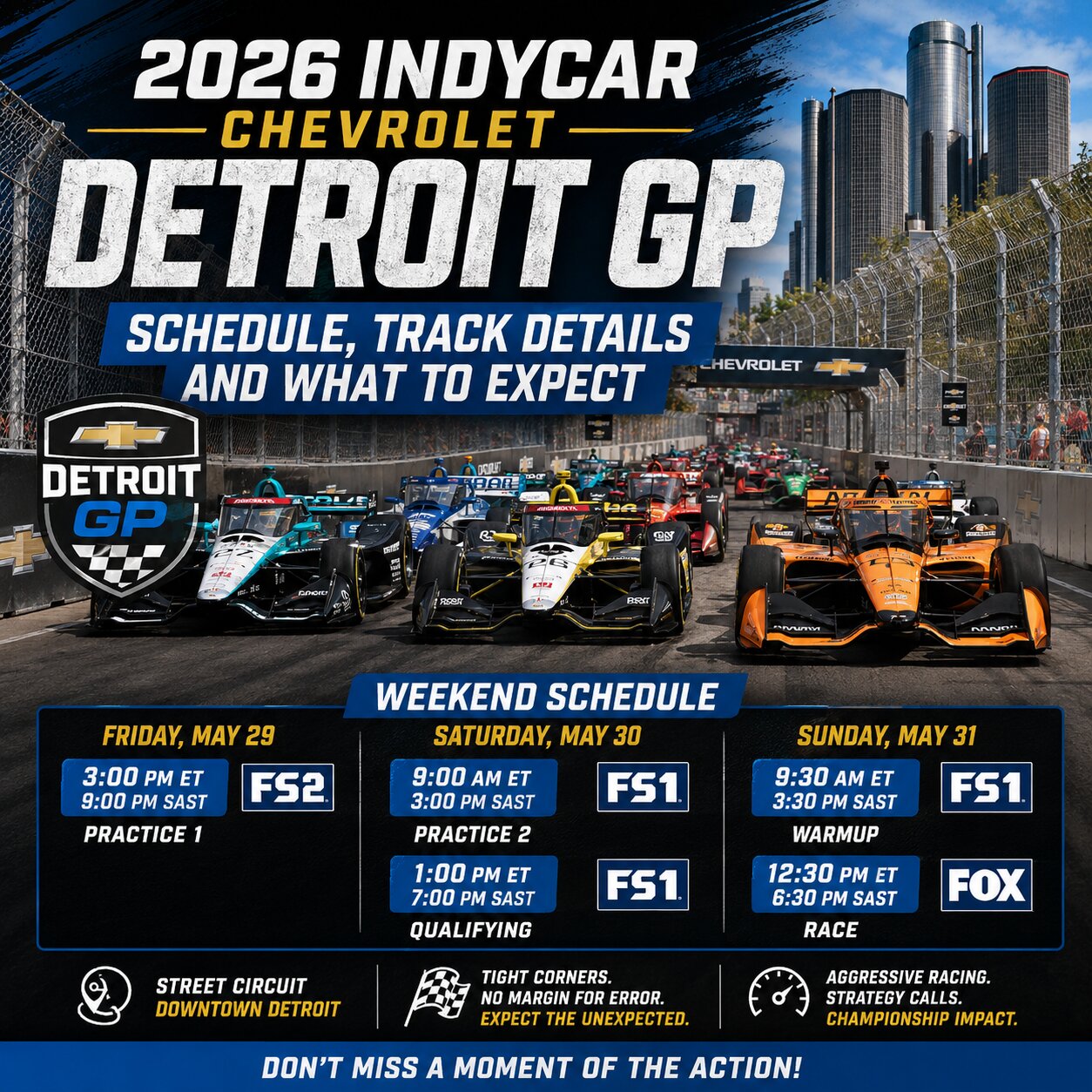 2026 IndyCar Chevrolet Detroit GP Schedule, Track Details And What To Expect