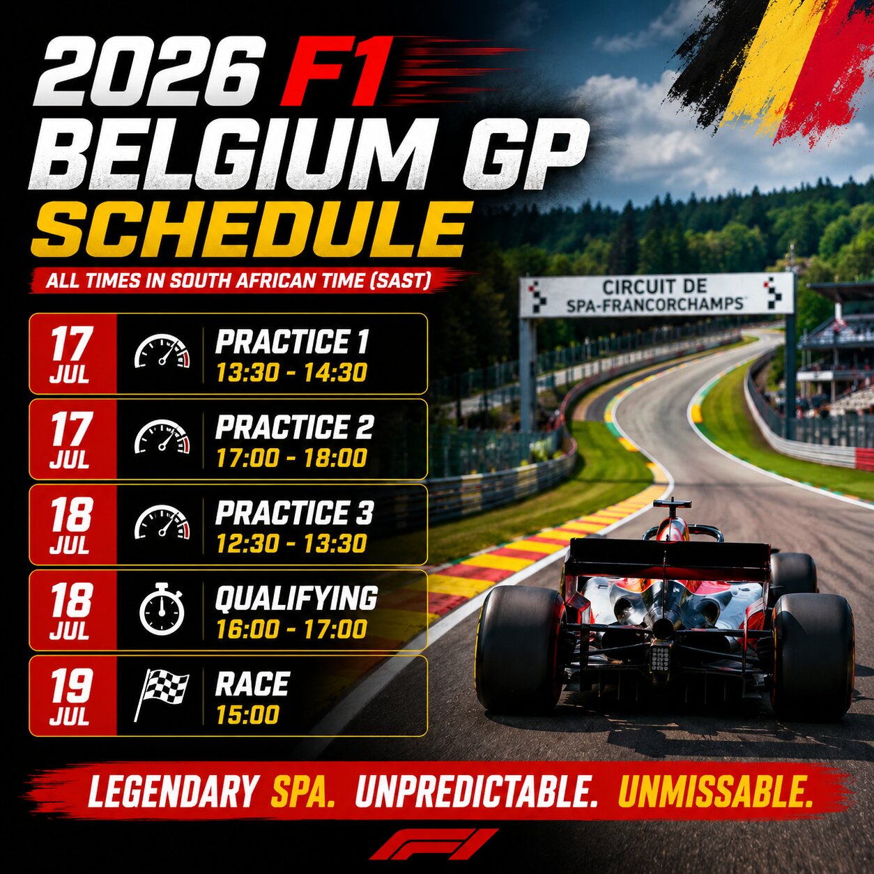 2026 F1 Belgium GP Schedule in South African Time